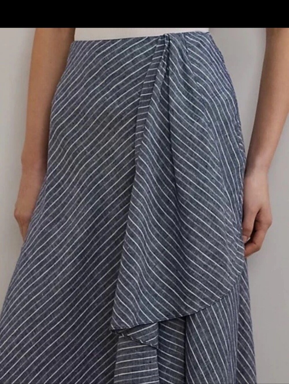 Lauren Ralph Lauren Blue And White Striped 100% Linen Skirt With Ruffle NWT 10 - Picture 14 of 16